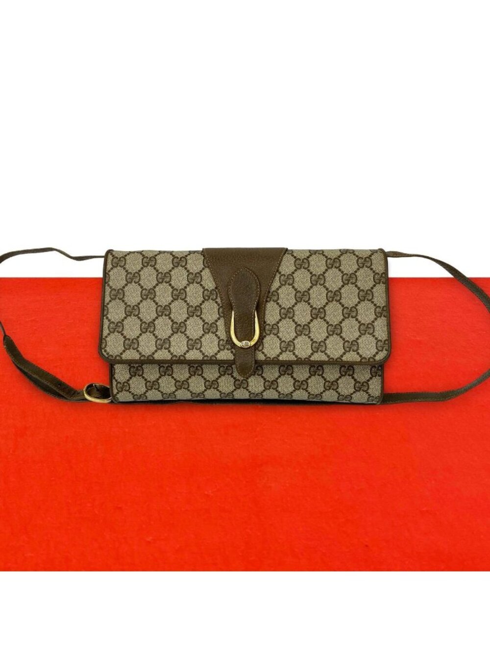 Gucci Vintage GG Logo Pattern Leather Shoulder Bag Crossbody Pochette Brown